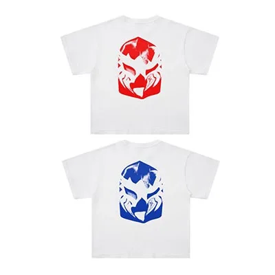 American Kanye West T-Shirt Street Round Neck Top Five-Pointed Star Mask Print Men Women Streetwear Oversized Short Sleeve