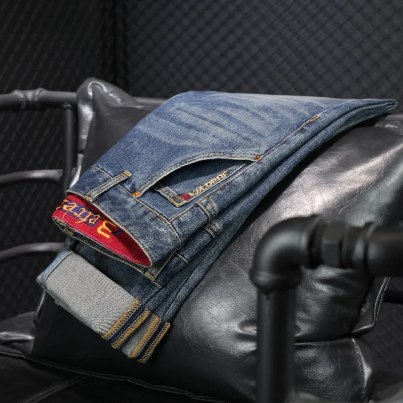 Retro Nostalgic Washed Jeans Men's 2024 Spring and Autumn High-End Embroidery Stretch Slim-Fitting Small Straight Smart Trousers
