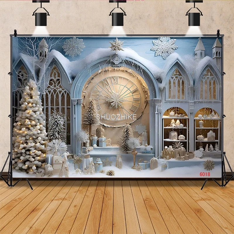 

SHUOZHIKE Christmas Day Candy Family Portrait Photography Backdrop Wooden Door Snowman Cinema New Year Background Prop WW-09