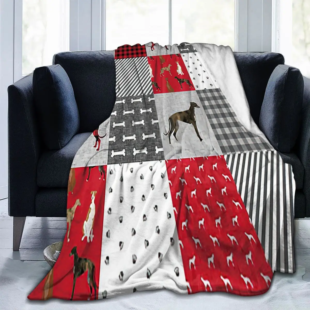 

Plaid Greyhound Blankets Sofa Cover Flannel Printed Dog Cartoon Multi-function Warm Throw Blanket for Sofa Car Plush Thin Quilt