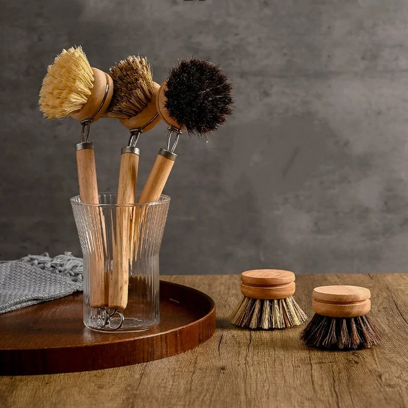 

Сменная щетка для мытья посуды с деревянной ручкой, для удаления пятен, портативная, для домашней уборки, кухонные принадлежности