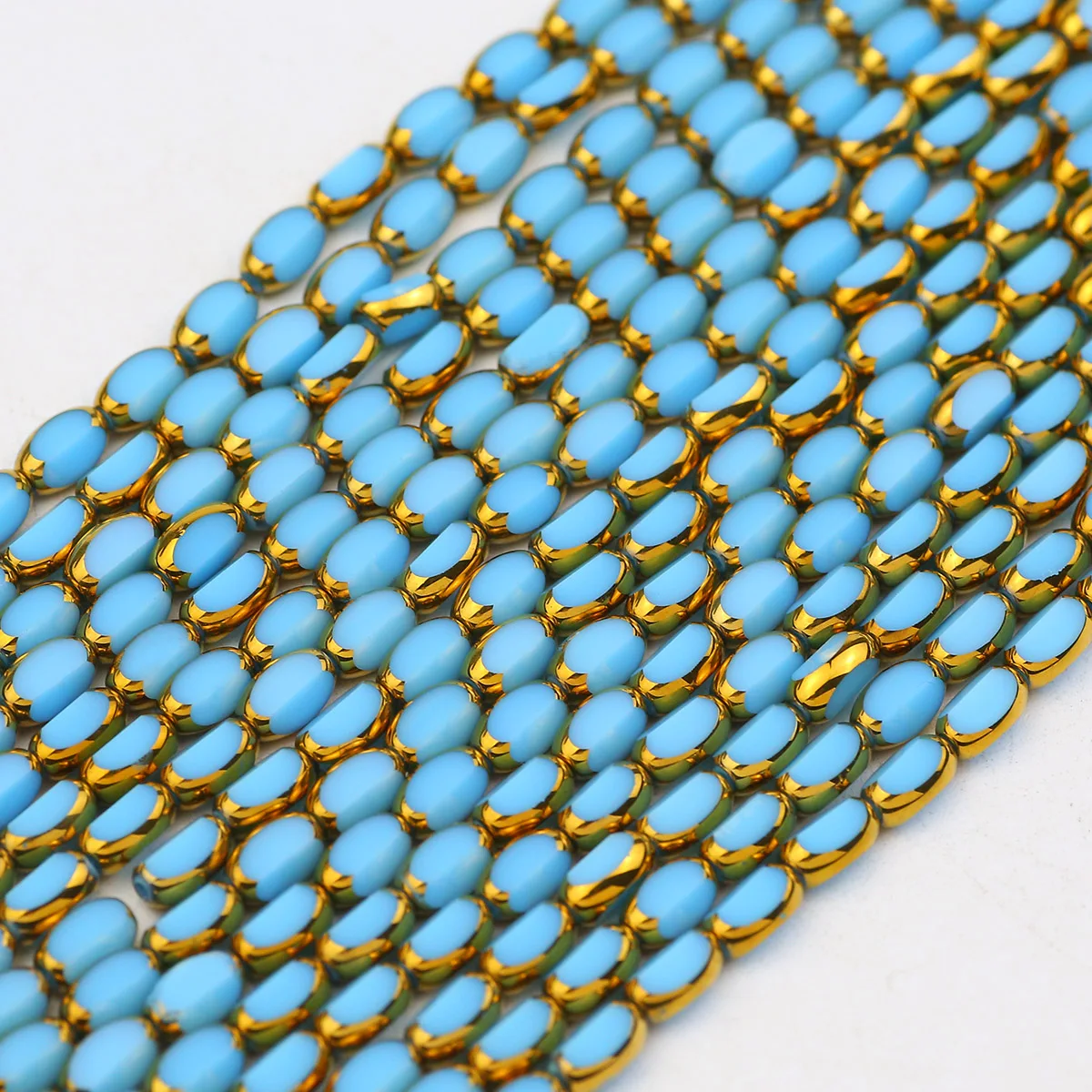 4x6mm Rice Grains Lake Blue Crystal Glass Beads Oval Plated Golden Color Loose Beads For Jewelry Making DIY Bracelet Accessories