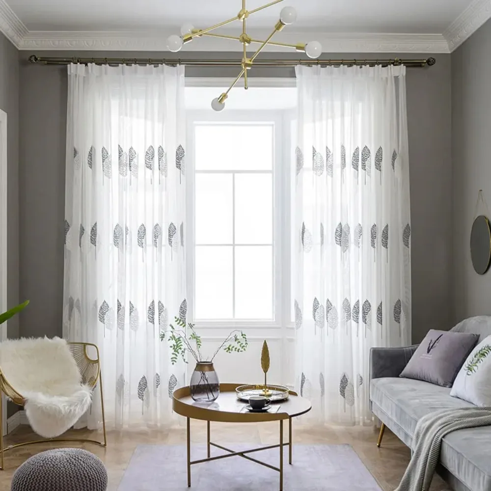 

Тюлевая оконная занавеска для гостиной, спальни, прозрачные шторы для кухни, современные вышитые оконные шторы из вуали