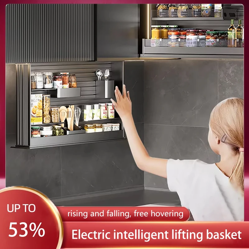 

Intelligent Electric Lifting Basket Kitchen Wall Cabinet Automatic Lifting Basket Voice Touch Descending Seasoning Basket