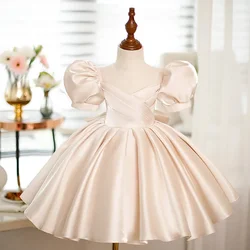 High-End Children's Baptism Princess Evening Gown Bow Puff Sleeve Design Wedding Birthday Party Girls Dresses For Eid  A2701