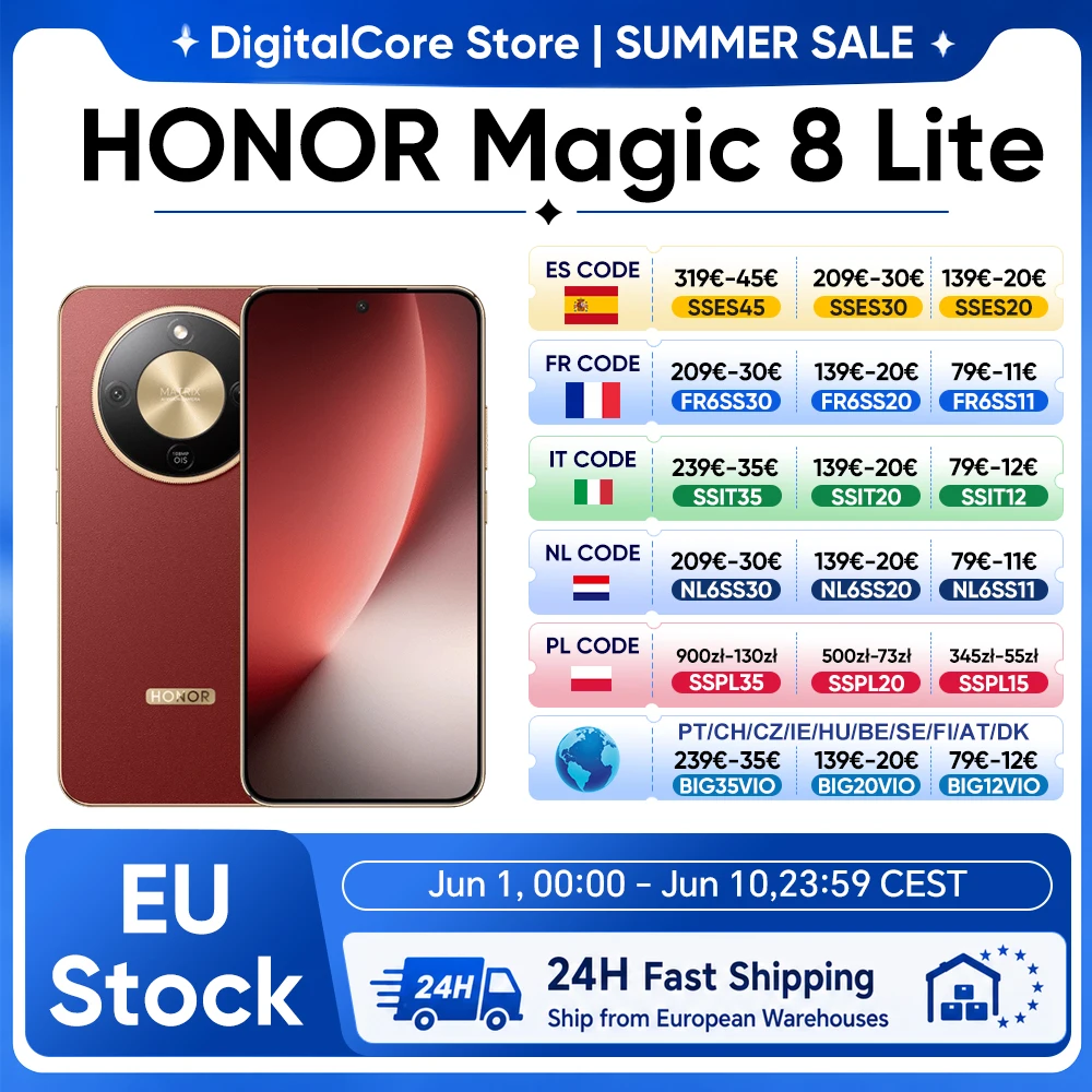 2026 New HONOR Magic8 Lite EU Version 5g Smartphone Android Mobile Phones AMOLED Snapdragon 6 Gen 4 7500mAh 108MP OIS AI Camera