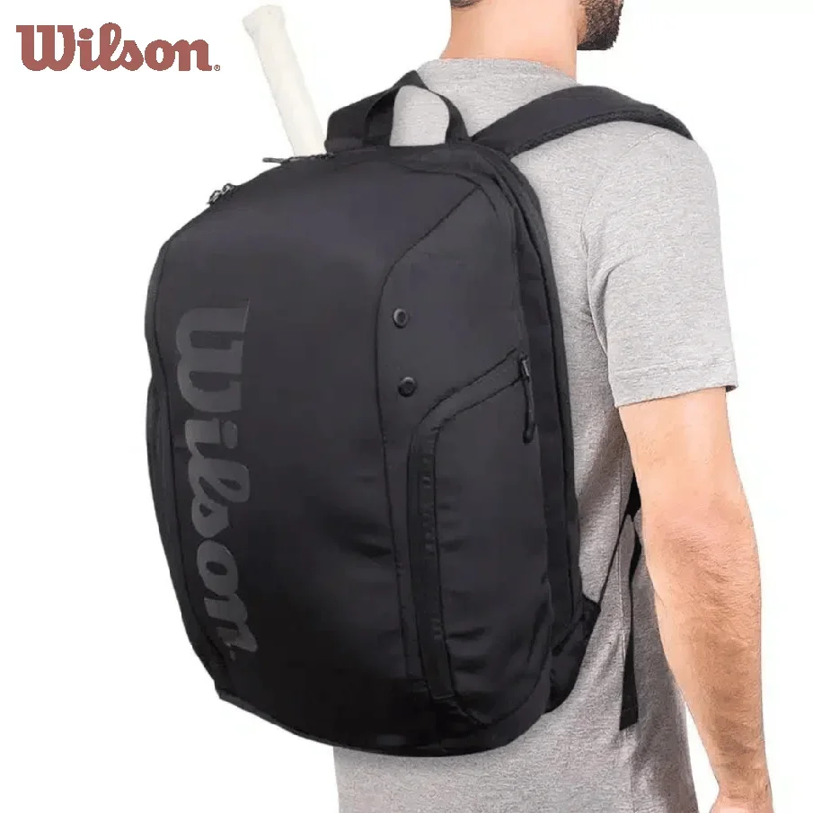 Saco de tênis Wilson Black Pro Staff Super Tour Team, mochila de raquete para 2 raquetes, isolamento de compartidos, V13