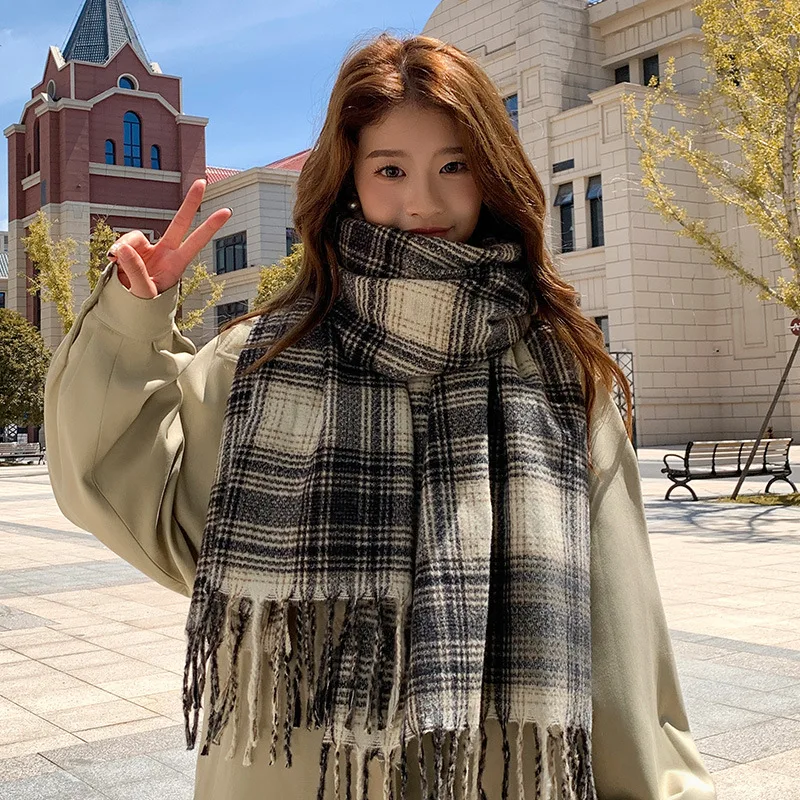 

Женский модный шарф, новый милый стильный шарф, осенне-зимний клетчатый шарф, новый универсальный теплый шарф для пар, шаль в корейском стиле