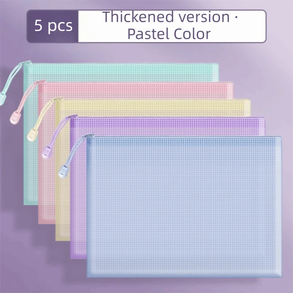 A4 Size Mesh Zipper Bags Clear Macaron Color Document Storage Bag Waterproof Morandi Color Plastic File Organizer Organizing