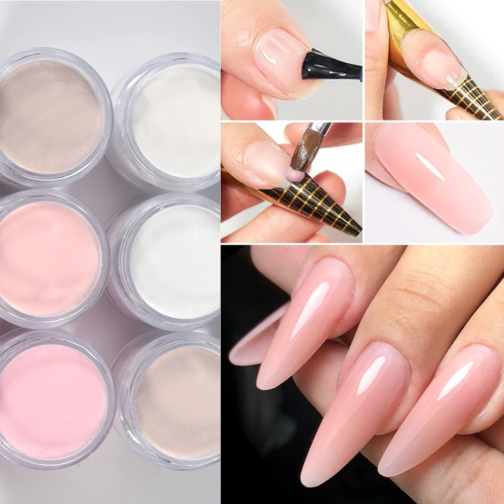 Polvo acrílico desnudo 3 en 1 profesional Dip y acrílico, extensiones, polvos de uñas de construcción, polvo de uñas Natural hecho a mano DIY, 6 colores/juego