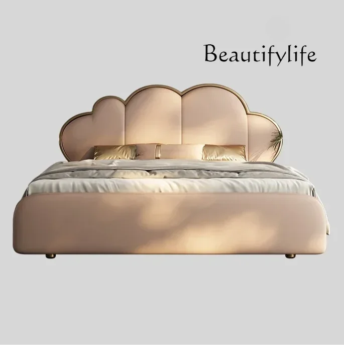 Bedroom Girl Bed Cloud Solid Wood Bed Pink High-End Simple and Light Luxury Princess Bed