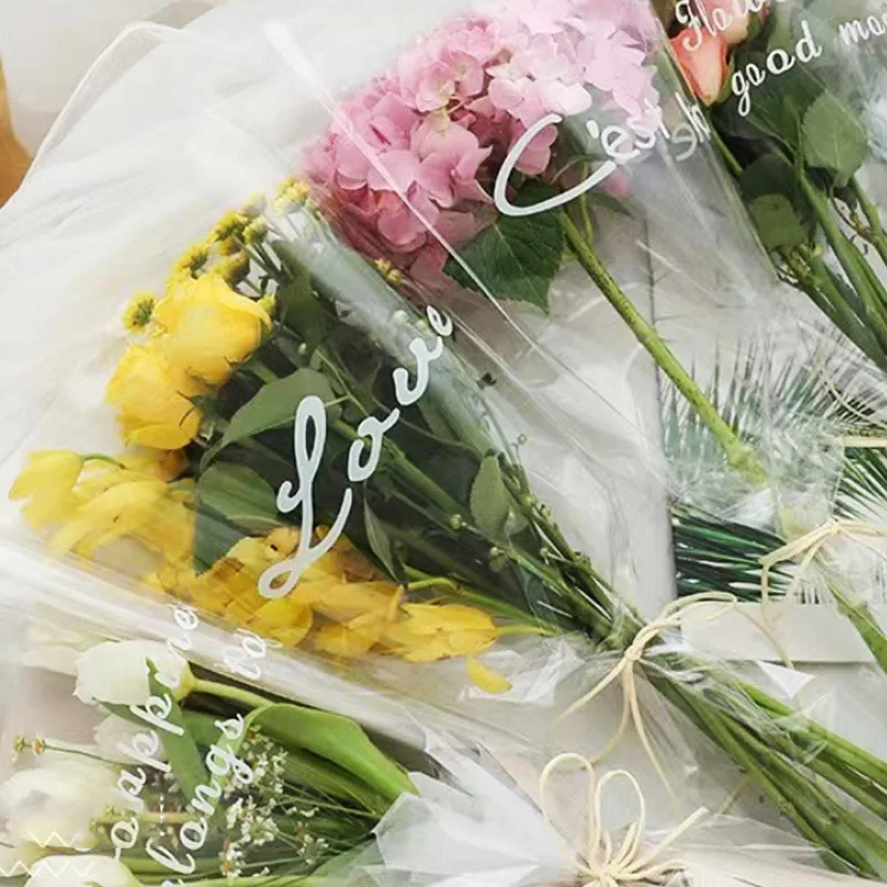 50Pcs Flower Gift Bags Plant Decor Trapezoidal Packaging Wedding Flowers Cellophane Rose Floral Bouquet Arrangement