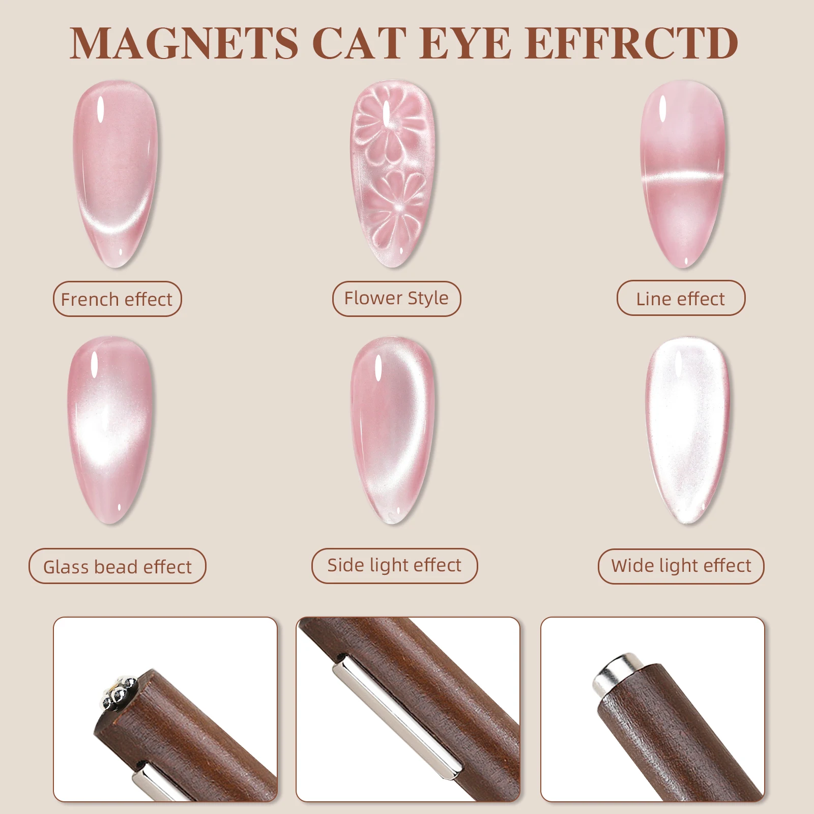 2 個の 3-in-1 多機能マグネット、ラブマグネット付き、超強力な磁力、マニキュアライン効果に適したネイルアートツール