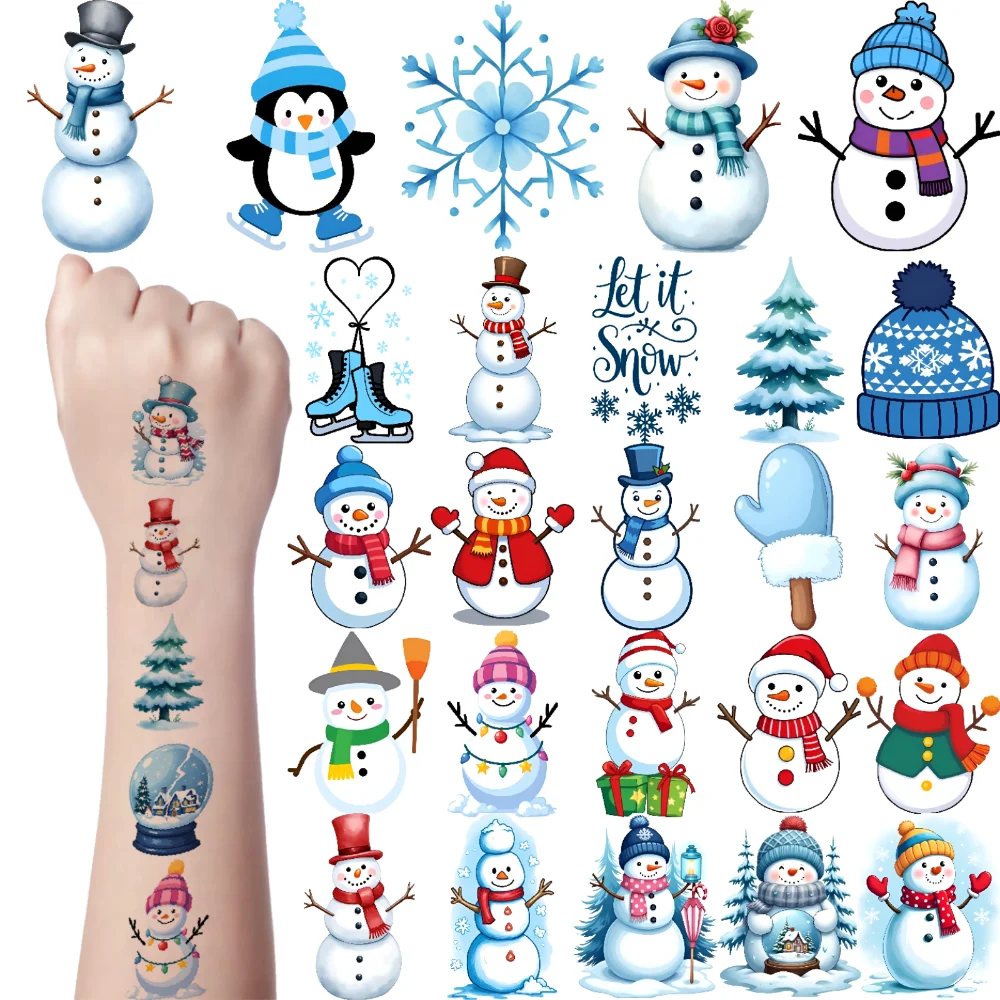 54pcs Temporary Tattoo Snowman Illustrations Cartoon Christmas Stickers Temporary Tattoo Stickers For Women Men Arms