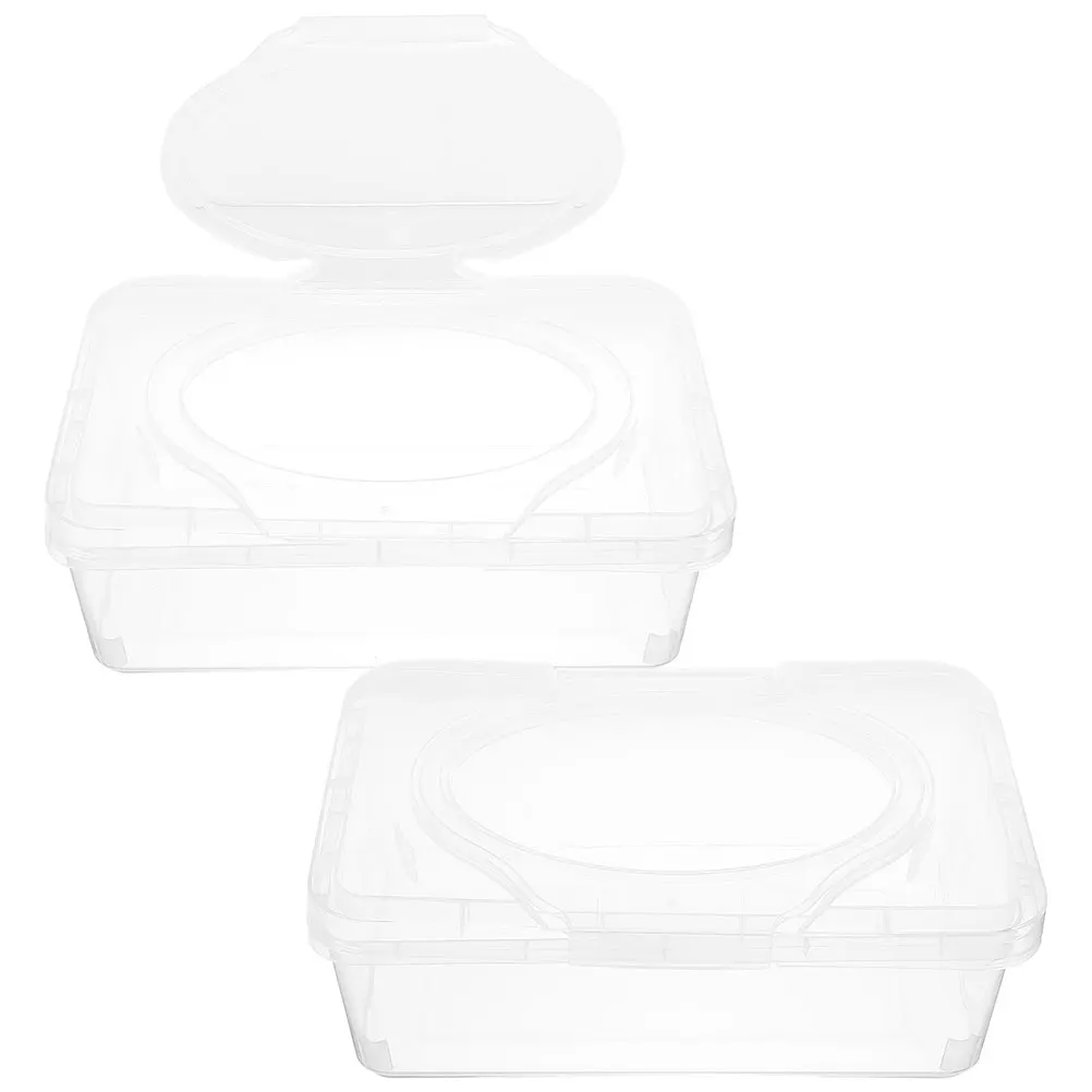 

2pcs Dust-proof Tissue Box Large Capacity Wet Wipes Holder Refillable Bathroom Dispenser Container Transparent Lid