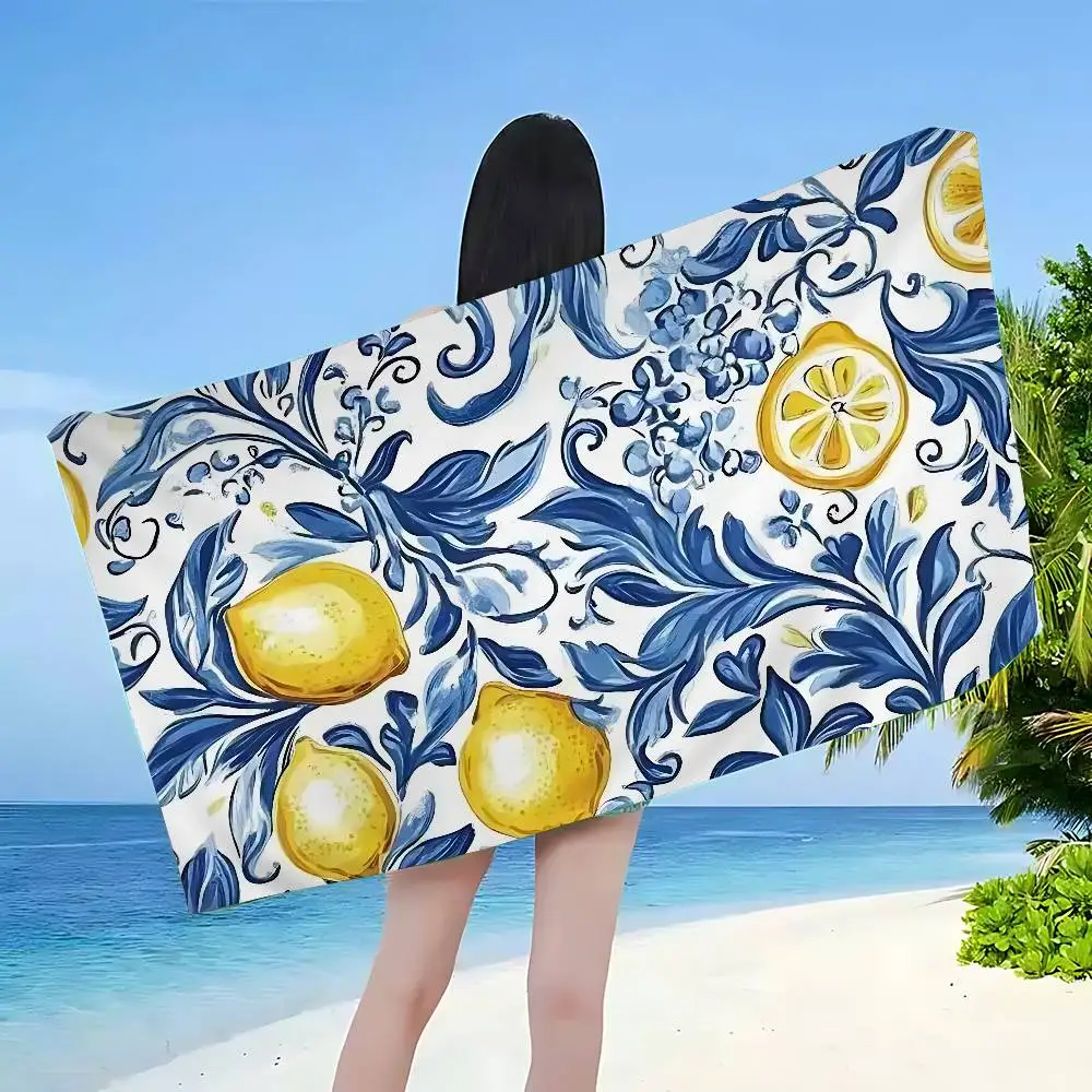 Mediterranean Lemon Anime Beach Swimming Towel Soft Absorbent Washcloth Children's Gifts for Kids Travel Camping Gym