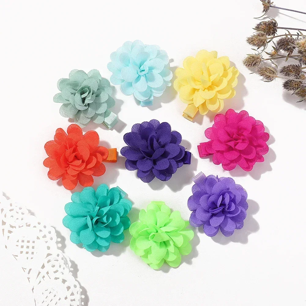 

40Pcs New Kids Candy Solid Color Chiffon Flower Hair Clips Baby Girls 2.4 Inch Cute Hair Clips Handmade DIY Hair Accessories