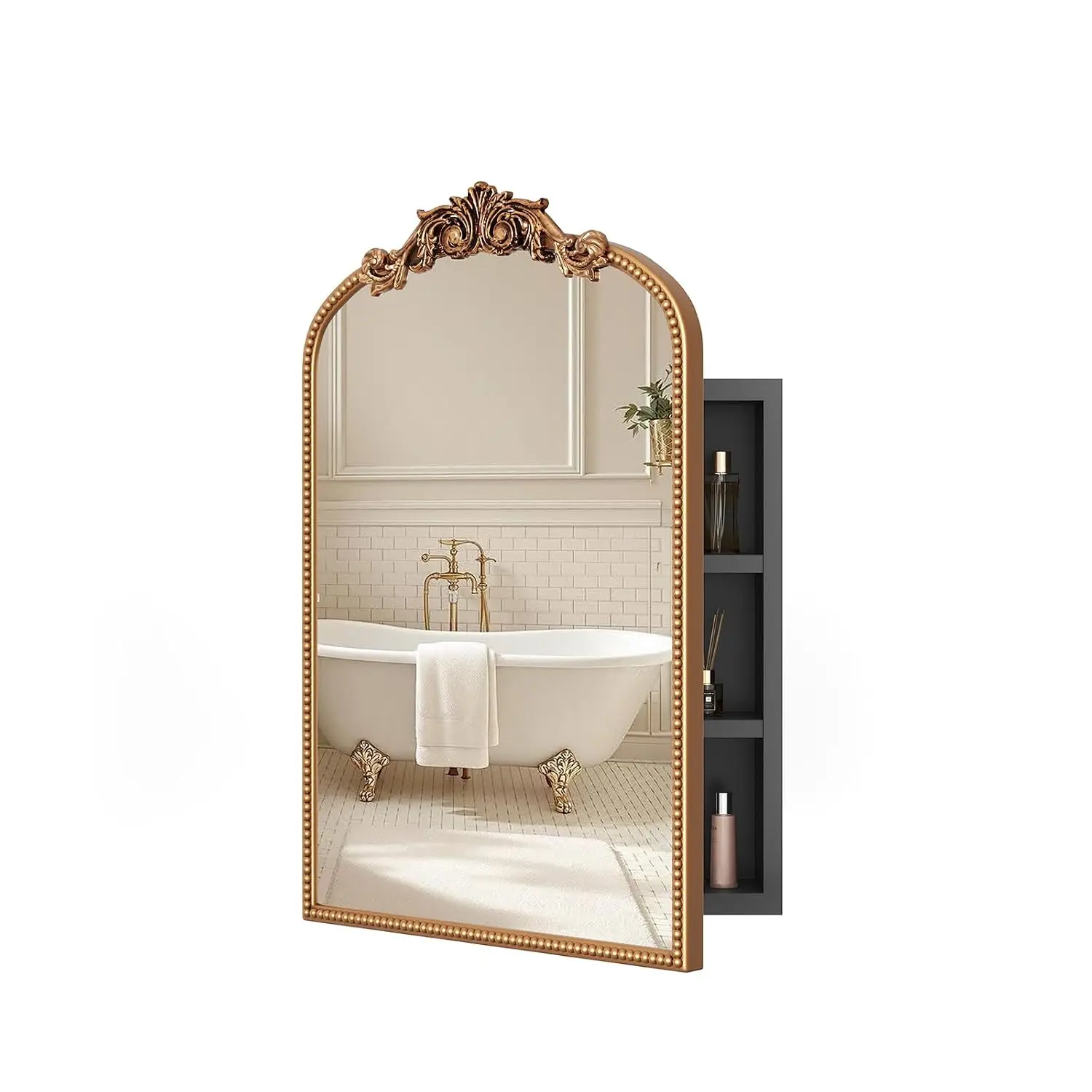 24x35 Vintage Bathroom Medicine Cabinet Mirror with Storage Gold | Easy Install Tempered Glass Mirror, Durable, Customized