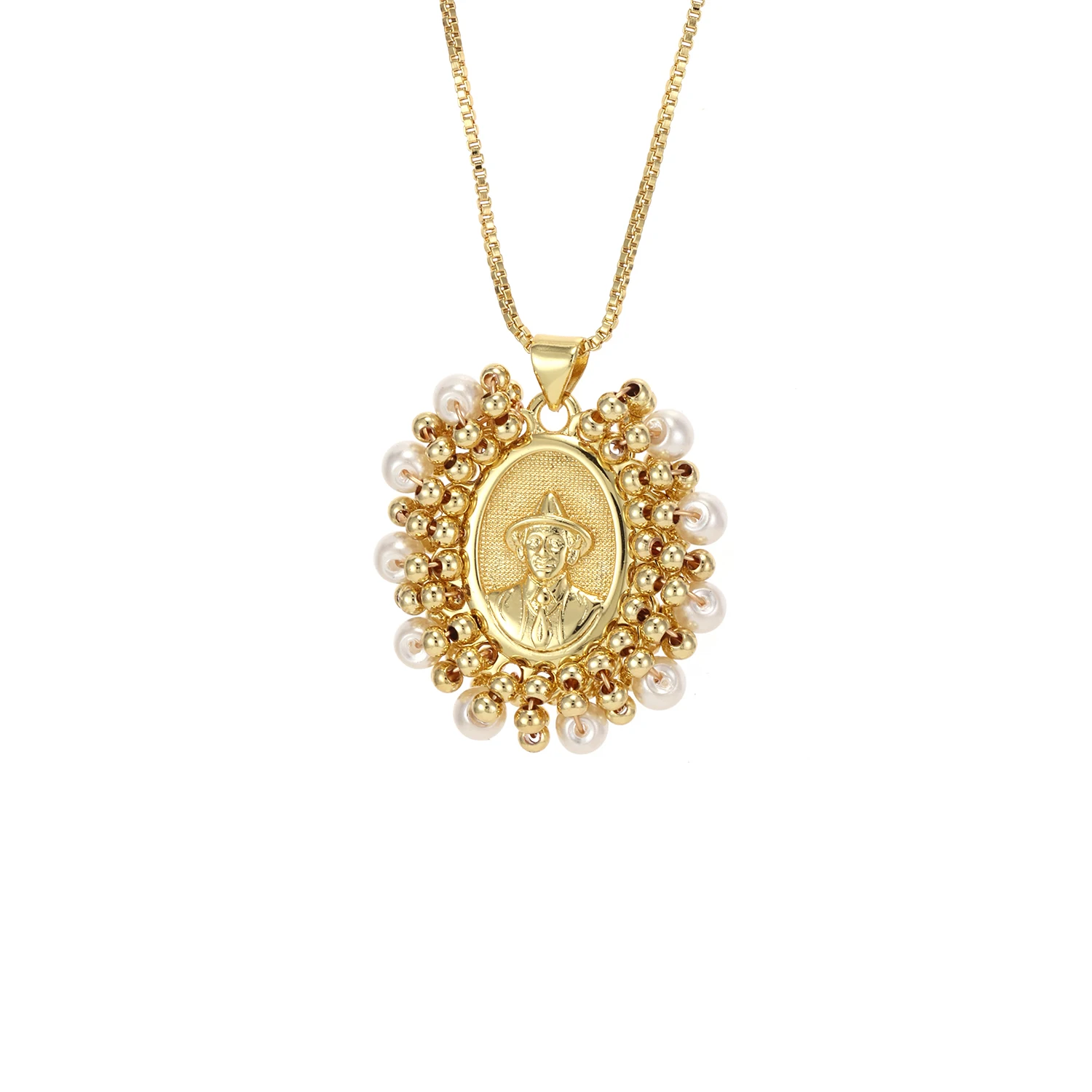 Nidin Trendy Religious Charm Pendant Necklace With Pearl Beads Sacred Heart/Cross/St. Benedict Medal Christian Jewelry For Women - view 6