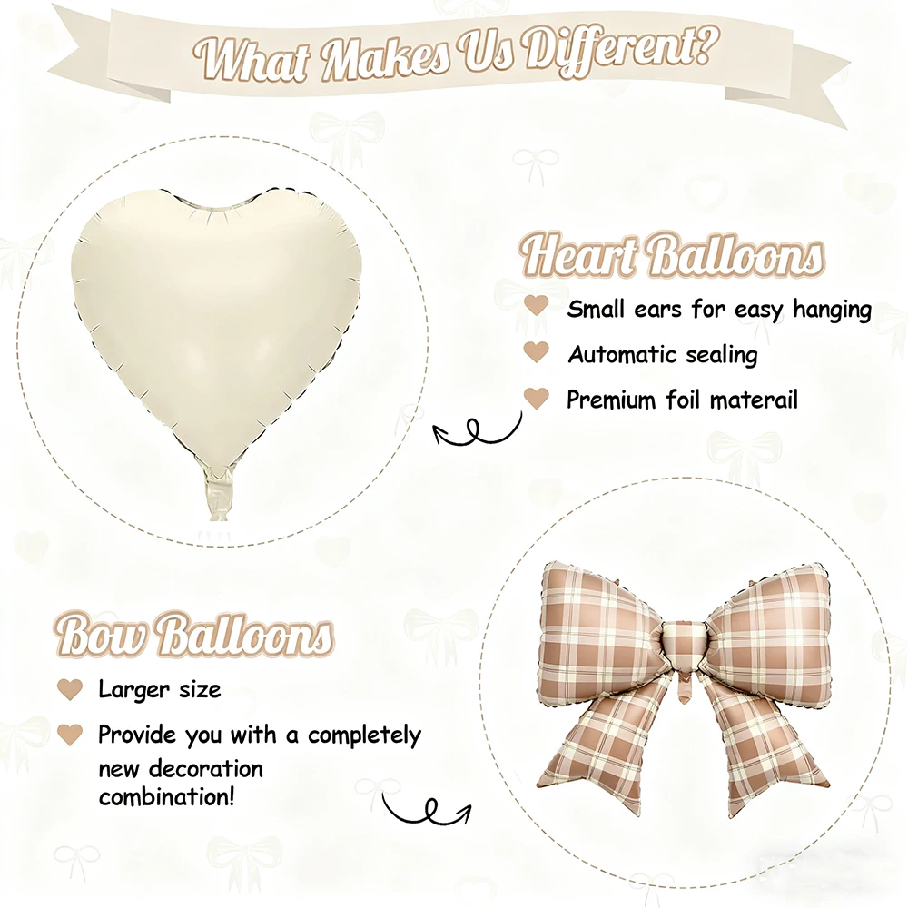 10 Stück 18" Sandweiße Aprikosen-Herz-Luftballons 38" Creme Schleife Folienballon-Set - Geburtstag Babyparty Valentinstag Hochzeit Party Decora – Detail 4