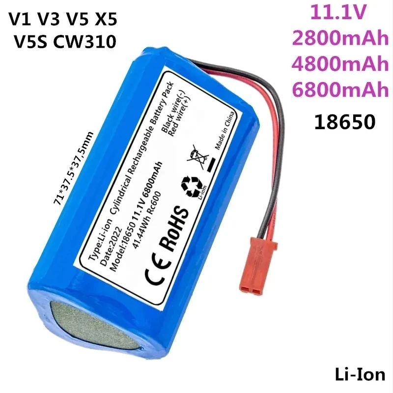 

12 В 11,1 В 3S1P 6800 мАч подходит для робота-пылесоса Ecovacs Llife V1 X3 V3 V5 X5 CW310 CEN250