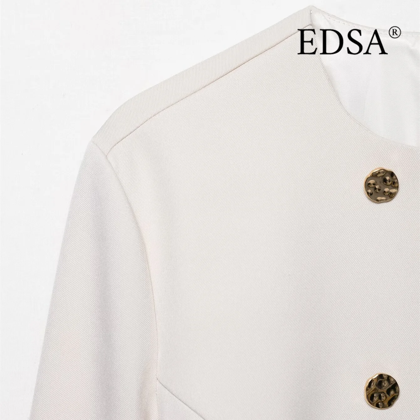 سترة نسائية EDSA مقصوصة مزدوجة الصدر ورقبة دائرية وأكمام طويلة لملابس خارجية معطف قصير للسيدات للمكتب #4