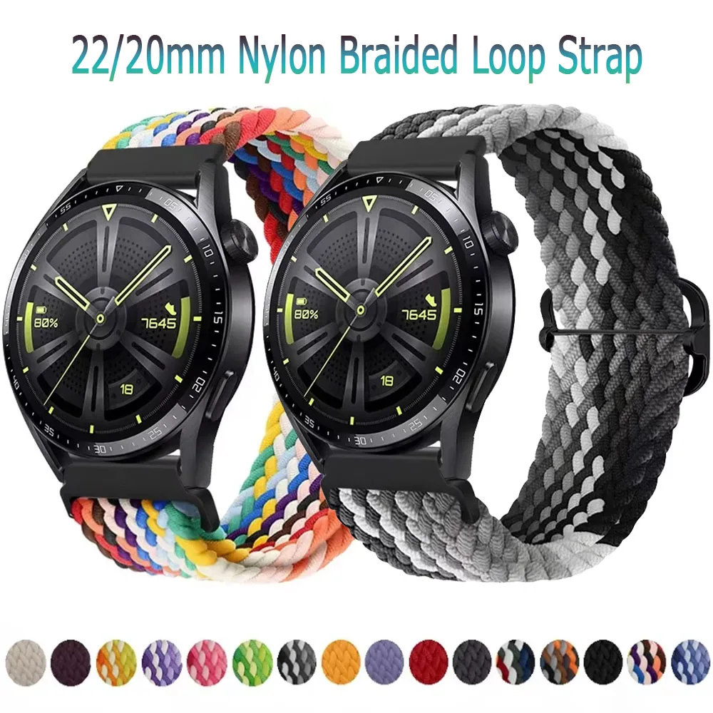 

20mm 22mm Braided Nylon Strap For Samsung Watch 7/6/5/4 Huawei Watch 5/4/3/GT4-5-5Pro 46mm Elastic Bracelet Amazfit GTR 4/GTS 4
