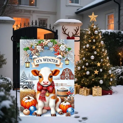 Winter Calf Garden Flag Holiday Yard Banner Double Sided Seasonal, 12x18 Inch XXQ