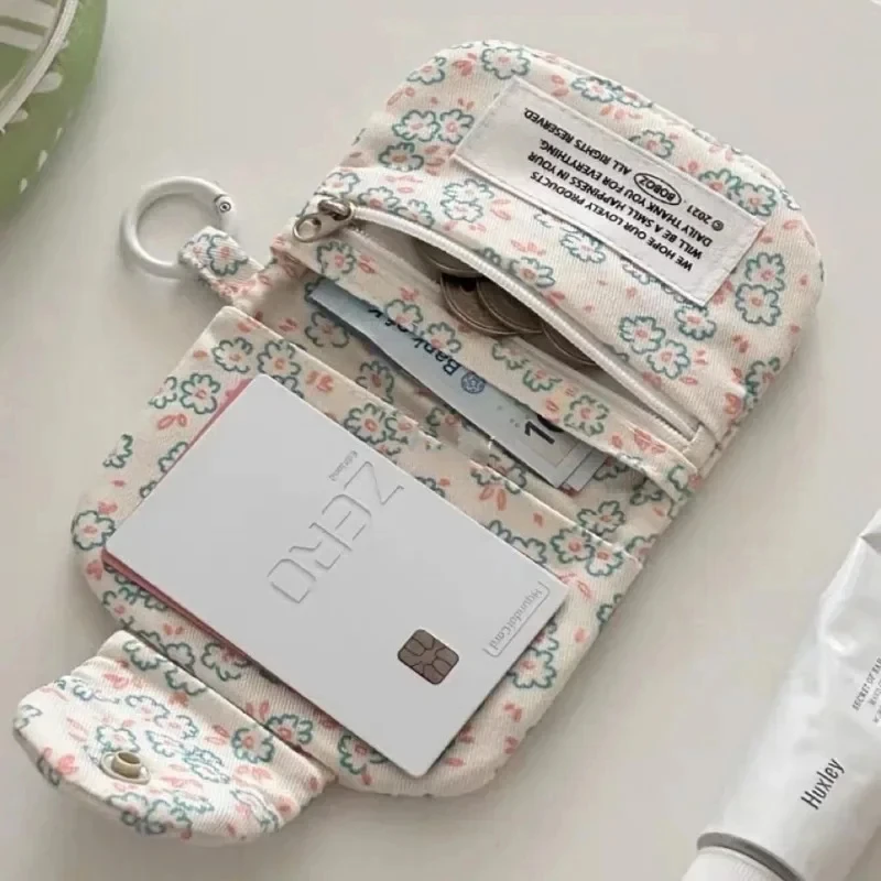 Monedero Floral para estudiantes, Cartera de moda coreana, tarjetero para niñas, bolsa de almacenamiento pequeña y portátil, 1 unidad