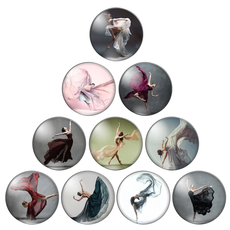 Fashion Dancing lady Long dress Art Patterns 12mm/18mm/20mm/25mm Round photo Glass Cabochon demo flat back Making findings