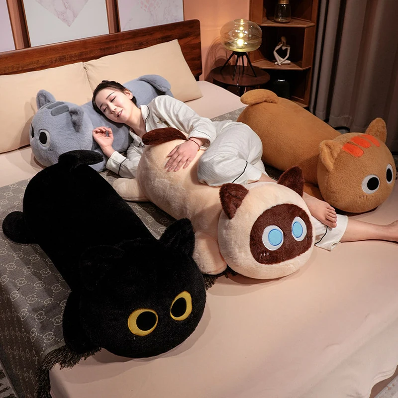 Giant 50/90cm Cartoon Plush Cat Pillow Toy Lovely Black Cat Siamese kitten Sleeping Cushion Birthday Valentine's Present