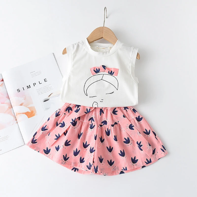 Melario Summer Girls Clothes Set 2023 Children Clothing Short Sleeve T-shirt and Print Shorts 2Pcs Set Girl Kids Clothes Suit