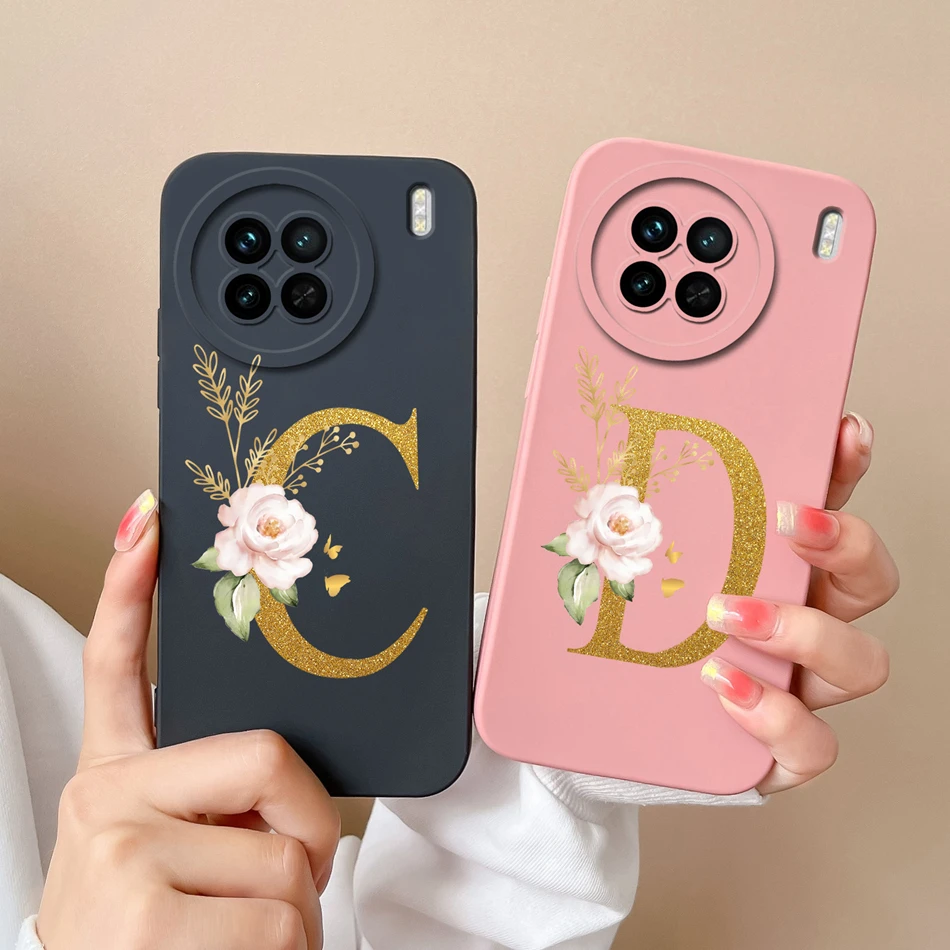 Phone Cases For Vivo X90 Pro X90S Rose 26 Letter Soft Liquid Silicone Lens Shockproof Back Cover For Vivo X 90 S X90Pro Bumper