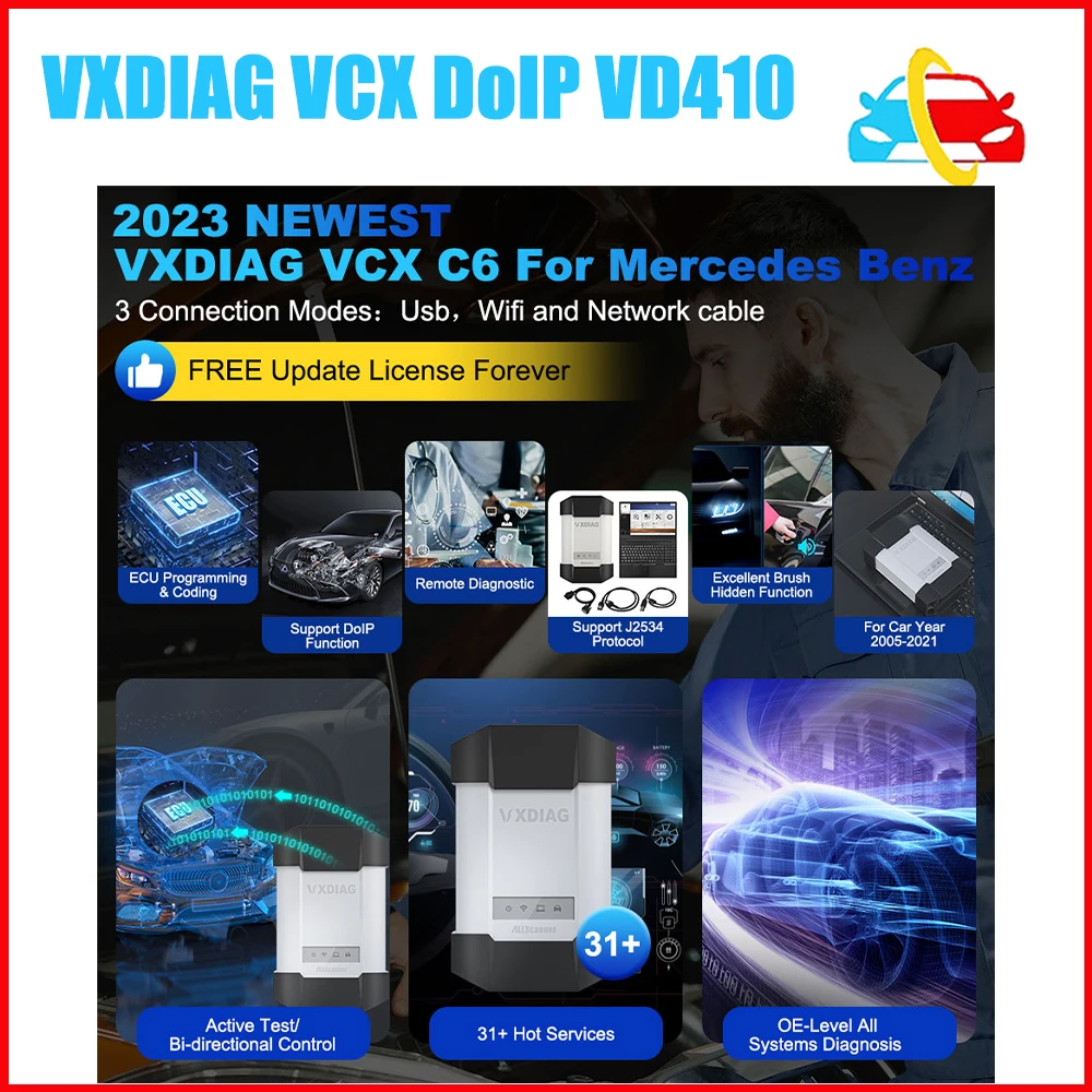 VXDIAG VCX DoIP C6 for Mercedes Benz Car OBD2 Diagnostic Scanner Dealer Level Diagnosis Active Test ECU Coding Programming