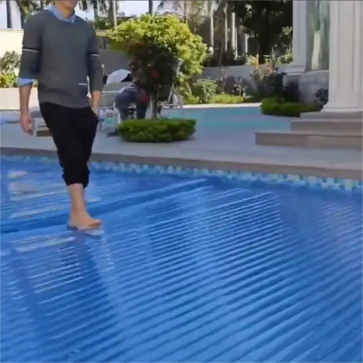 

For Kids Safety Transparent Blue PC Blades With Reel Pool Cover