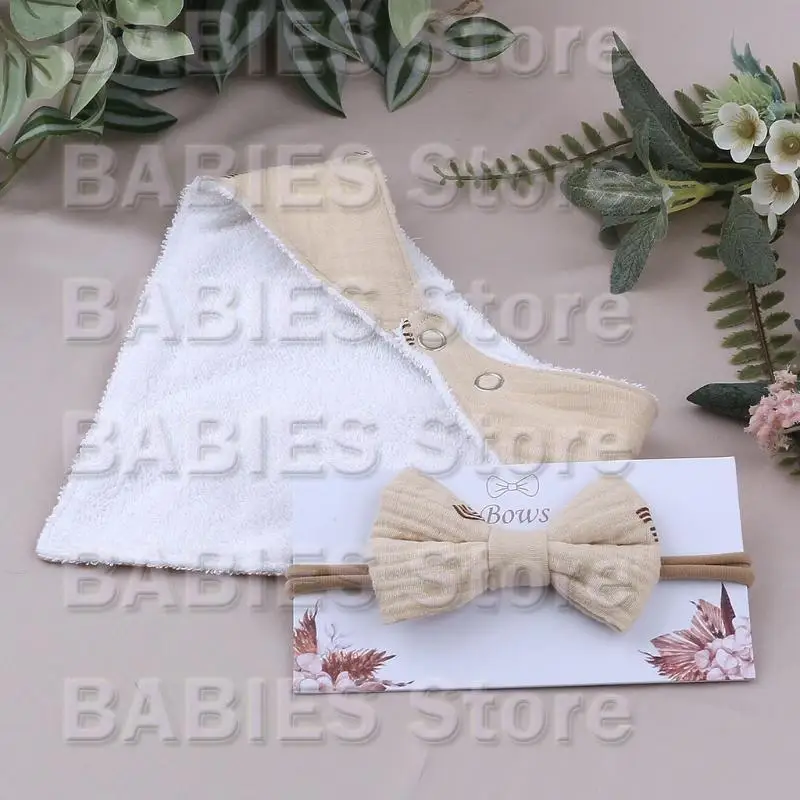 

C9GB Soft Feeding Bibs for Triangle Scarf Cotton Princess Bowknot Hair Band