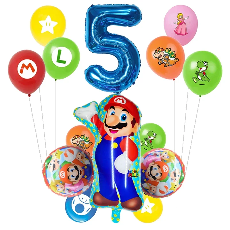 14pcs Cartoon Super Mario Theme Helium Balloons Set Anime Luigi Mario Latex Globos Children Birthday Party Decor Boys Baby Showe