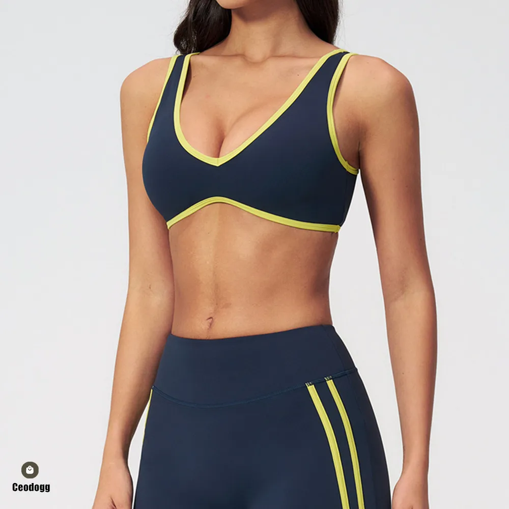 Yoga Bra Women's Fitness Underwear Running Workout Gym Tank Top Push Up Sports Bra Deep V Neck Racerback Vest Activewear XP277