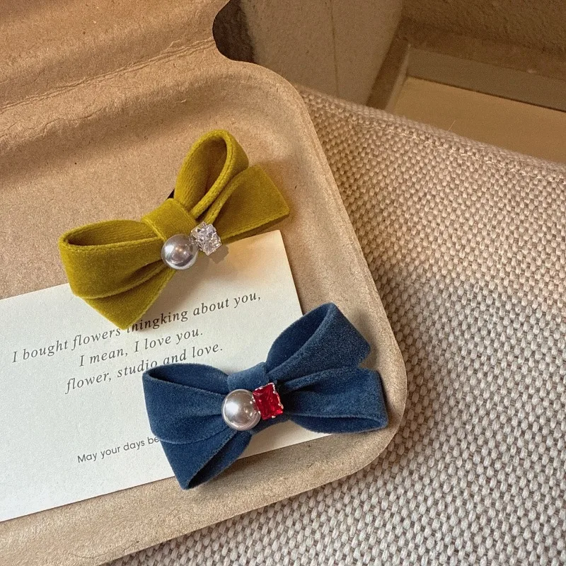 

6cm Elegant Korean Bow Hair Clip with Rhinestone Pearl Decoration Side Hairpin for Girls Women Fashion Accessory