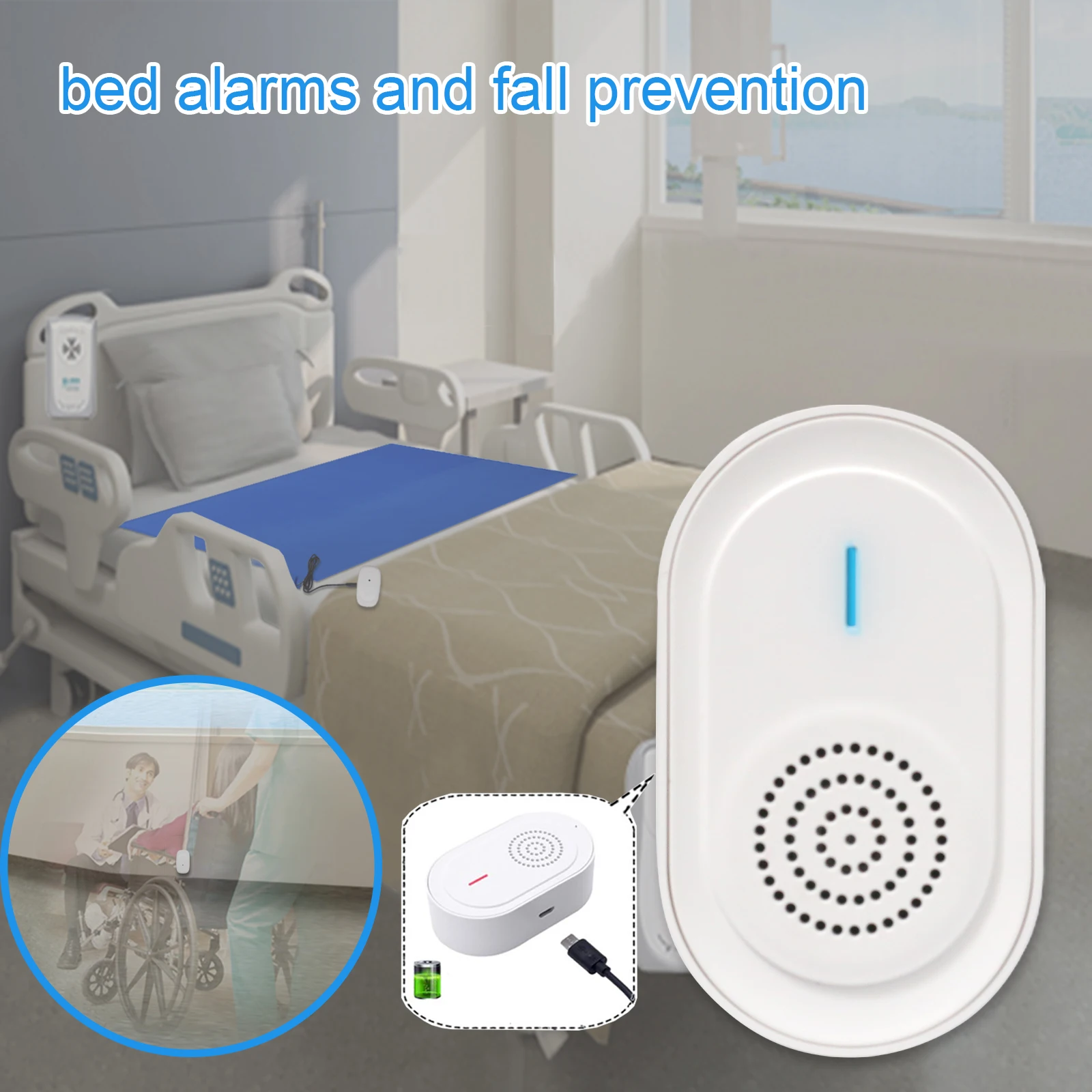 Daytech BP01 BT004 Smart Wireless Fall Alert System Bed Pressure Sensor mat Monitor and Remote Caregiver Receiver Bed Alarm