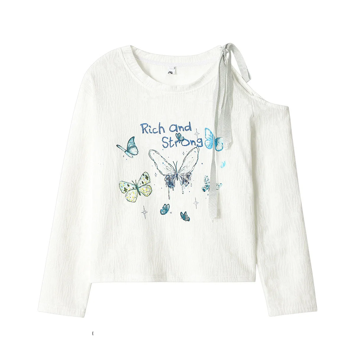 Korean Style Off Shoulder Strap Bow Long Sleeved O-Neck T-Shirt Women's Spring New Mesh Breathable Sunscreen Cover Top 2026