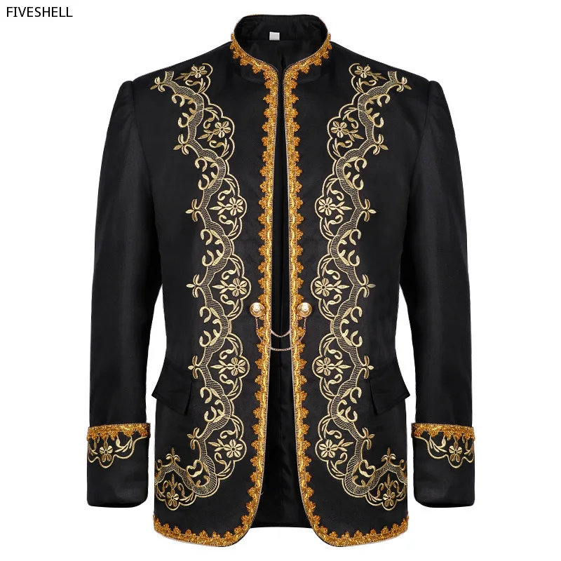 Medieval Gothic Costume for Men Embroidery Baroque CosplayJacket Luxury Wedding Stage Party Stage Performance Palace Blazer