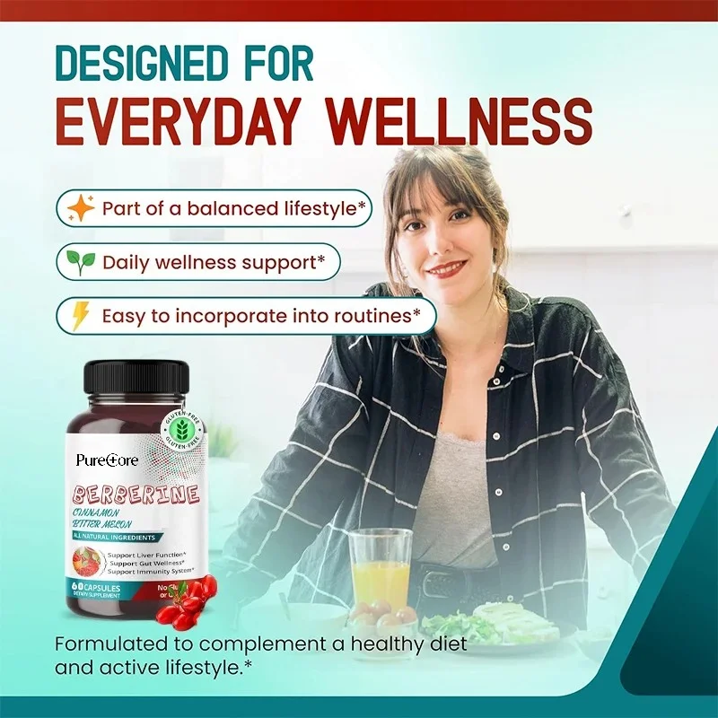 Huanglian Su Cinnamon, Bitter Melon, and Natural Herbs Mix To Support Liver Function, Gut Health, and Immune System, 60 Capsules