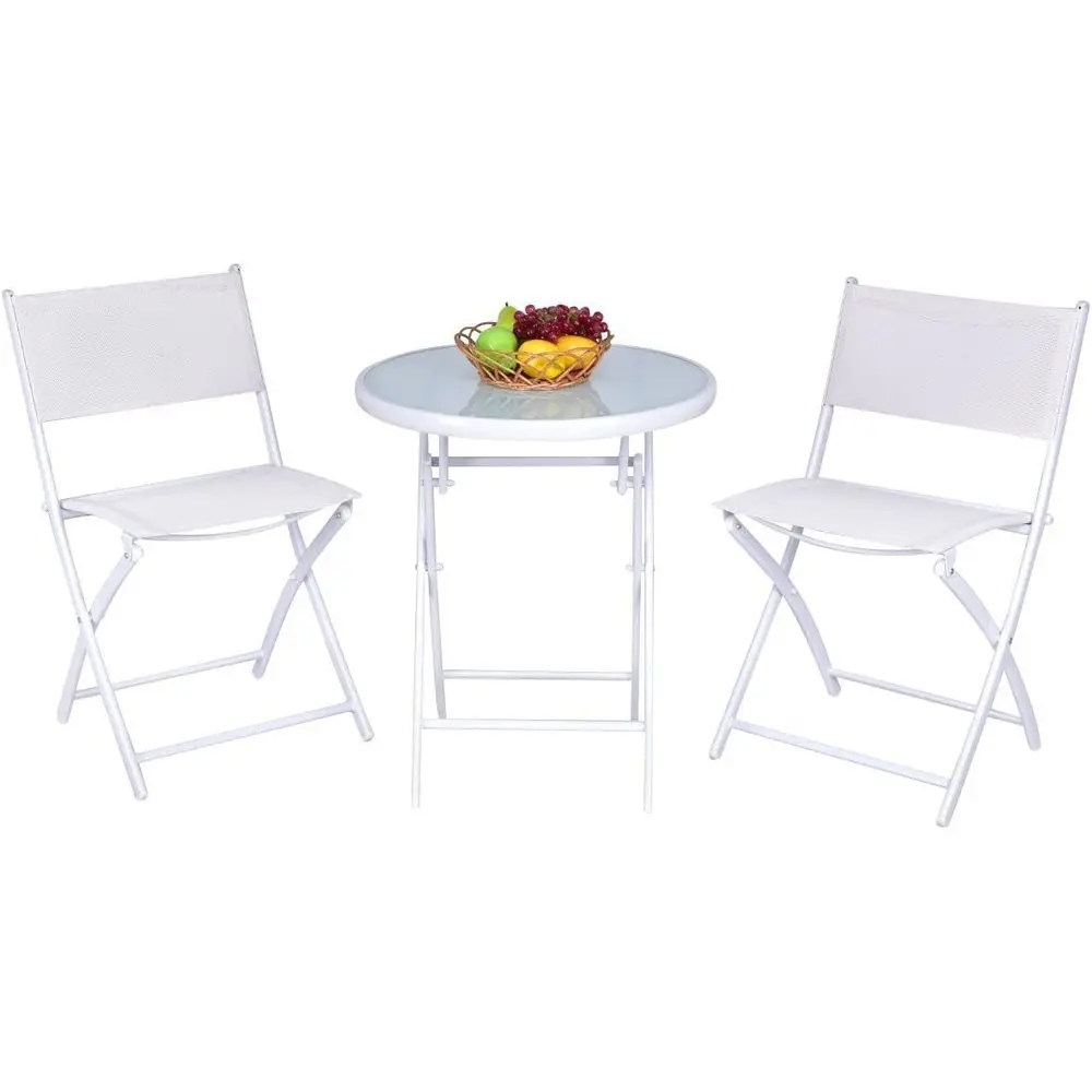 

3-Piece Outdoor Bistro Set, Metal Patio Furniture, White, Easy Assembly for Garden and Backyard