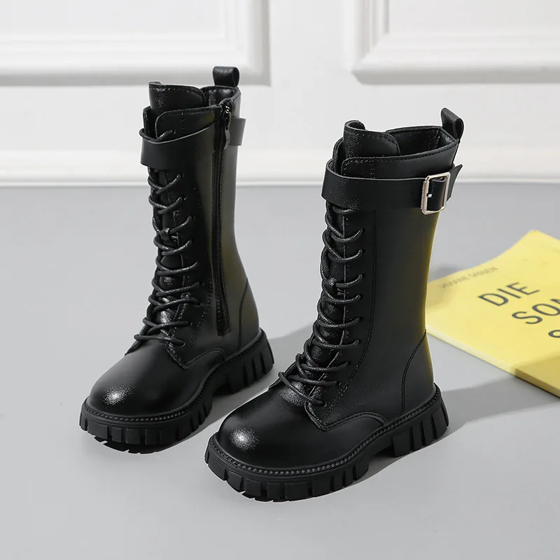 Girl Winter Fleece Long Boots Children Non-Slip Wear-Resistant PU Leather Boots Baby Soft Sole High-Top Boots Kid Winter Outfits