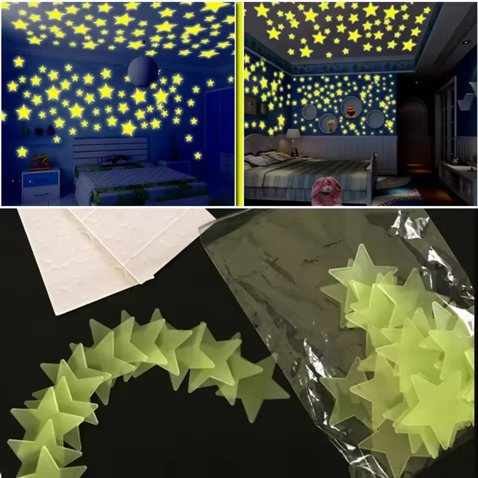 500/50/3pcs Glow in The Dark 3D Stars Moon Wall Stickers Luminous Stickers Kids Baby Room Bedroom Ceiling Home Decor Glow Star