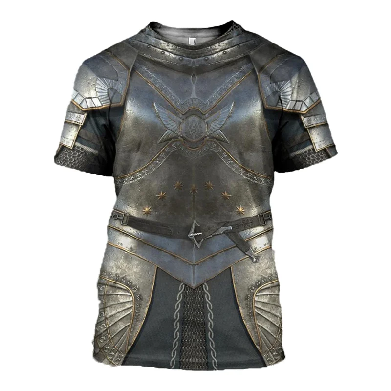 Camiseta de caballero Medieval para hombre y mujer, camisa de tatuaje de armadura, 3D Vintage ropa de calle con estampado, Tops, ropa de moda para niños