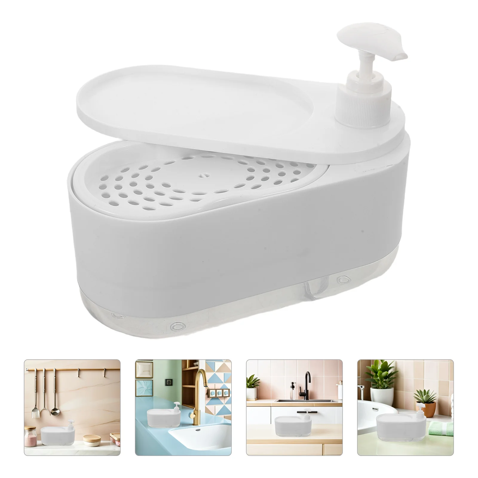 

Kitchen Soap Dispenser Pump Refillable Liquid Hand Dishwashing Dispenser With Sponge Holder Countertop Organizer For Bathroom
