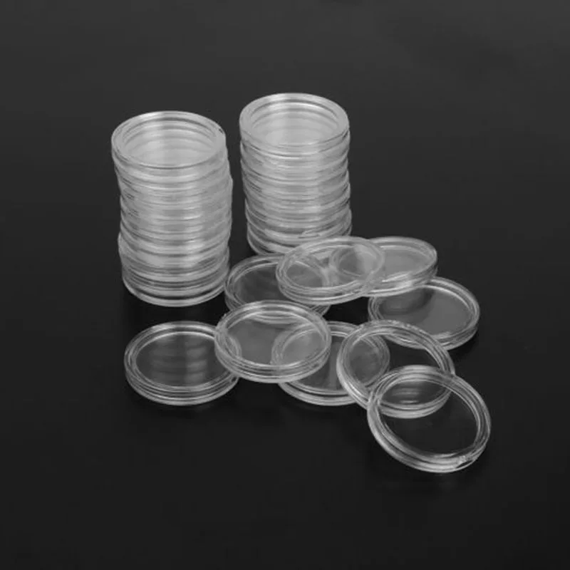 100Pcs/set Transparent Coin Capsules Storage Box Collection Holder Containers Supplies Gifts 18/19/20/21/22/23/24/26/30/33/38mm