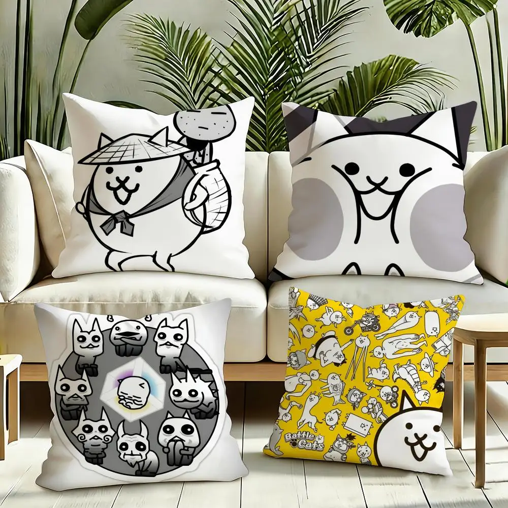 B-Battle Cats Anime Cushion Cover Silky Short Plush Invisible Zipper Dustproof Sofa Pillow Case for Home Decor